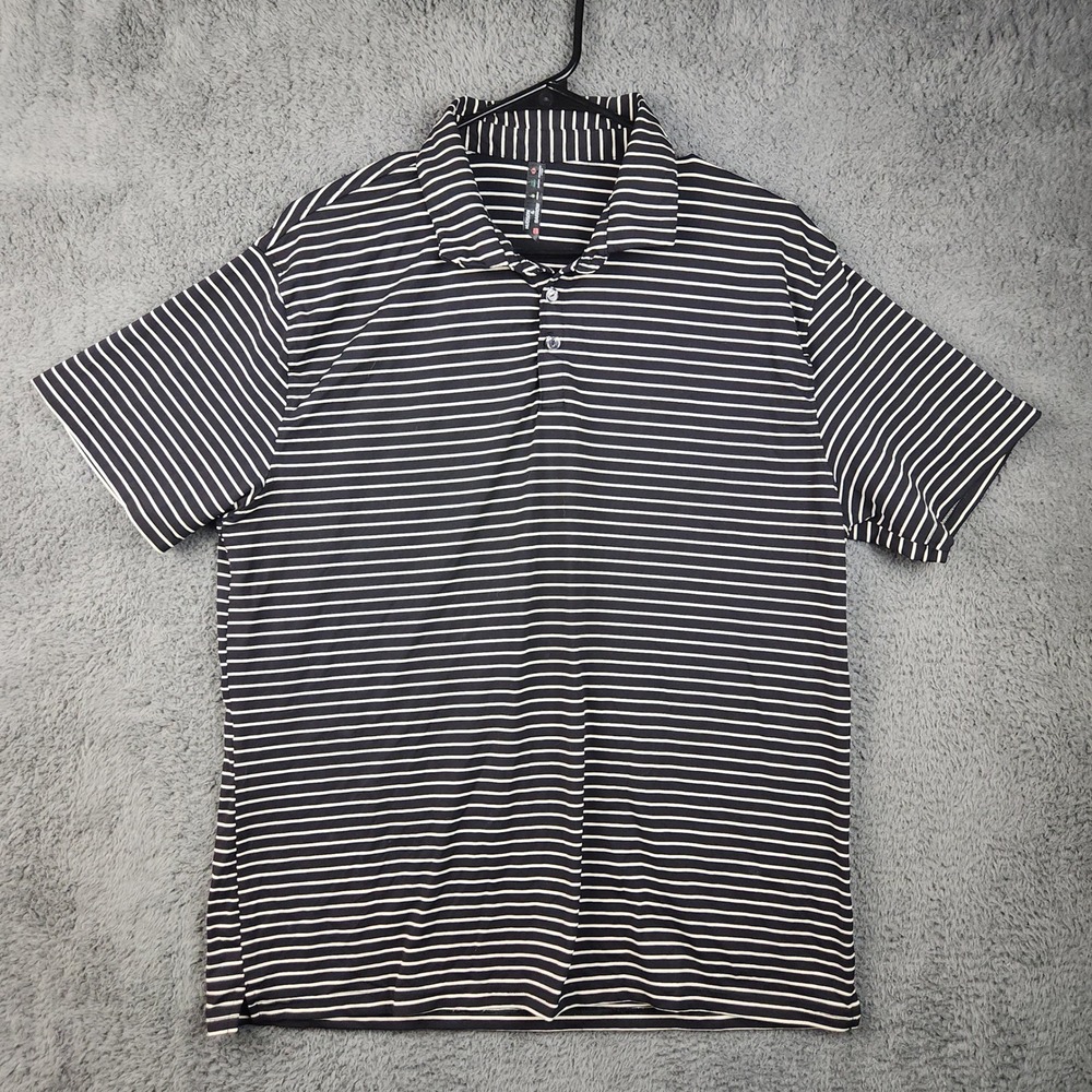 Hudson & Barrow Polo Shirt Mens Large Black White Striped‎ Stretch Golf Top Solf